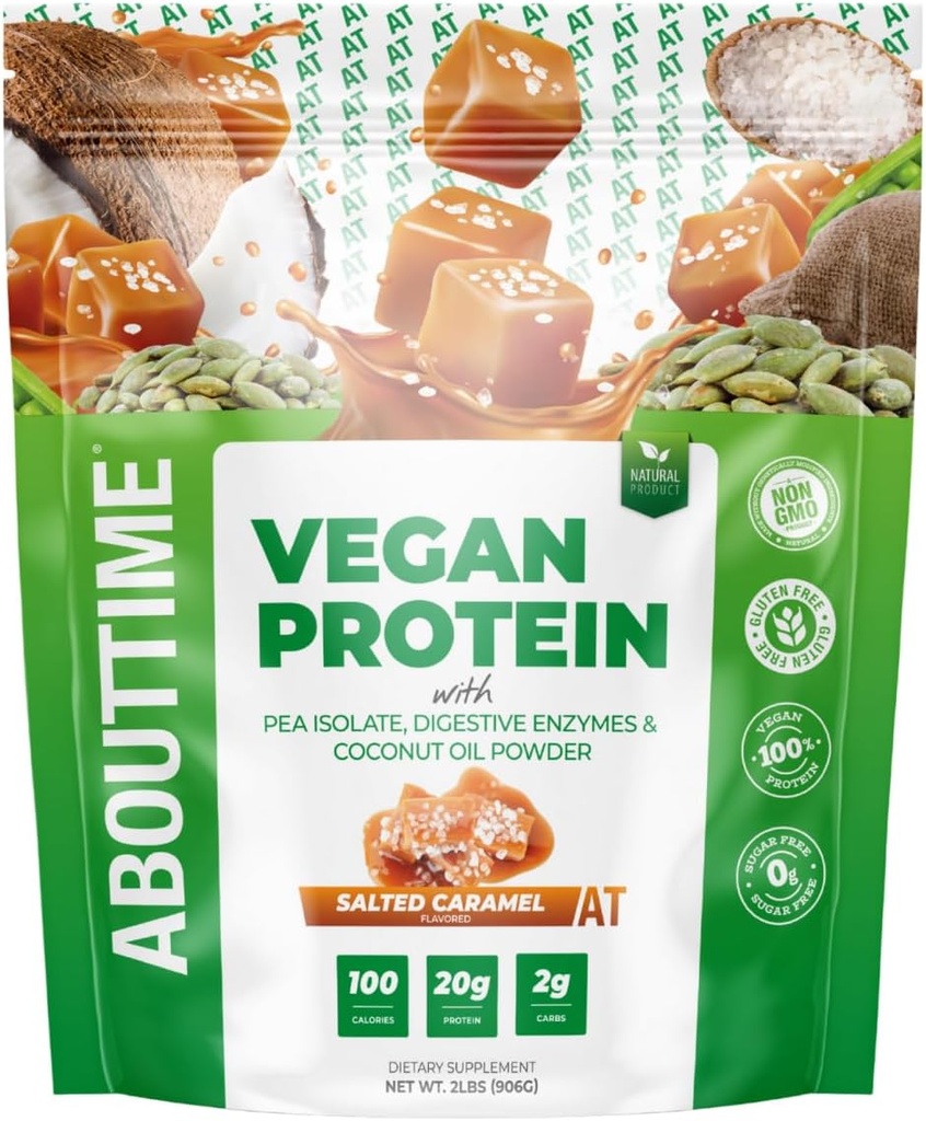 O Time Vegan Protein Powder 20g Saled Caramel, Prírodné zložky, non-GMO, Plant Based, Gluten Free, Soy Free, Dairy Free, 32 Servings