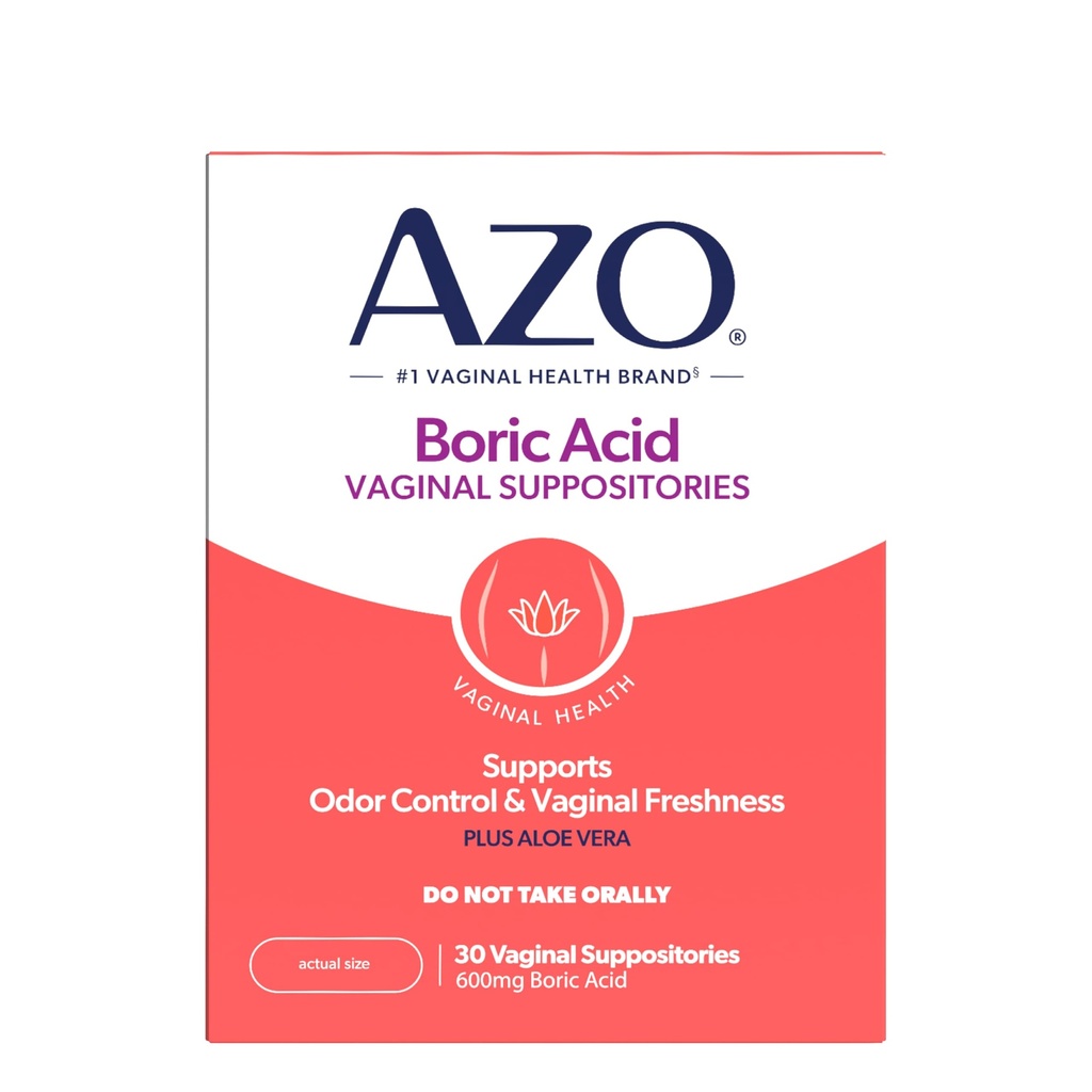 AZO® Kyselina boritá Vaginálne domnienky, pomáha podporovať riadenie zápachu a intímne zdravie s klinicky študoval kyselinu boritú, non-GMO, 30 Počet