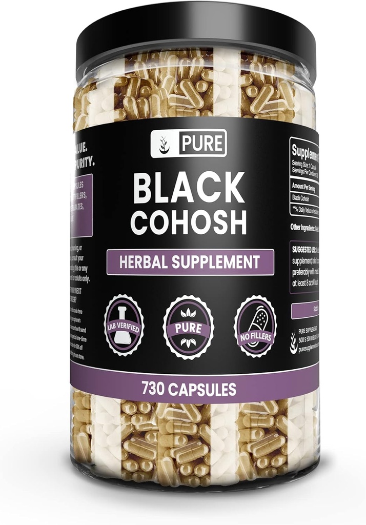 Pure Original Ingrediencie Black Cohosh (730 Kapsule) Nie horčík alebo ryžové výplne, Vždy čisté, Lab Overené