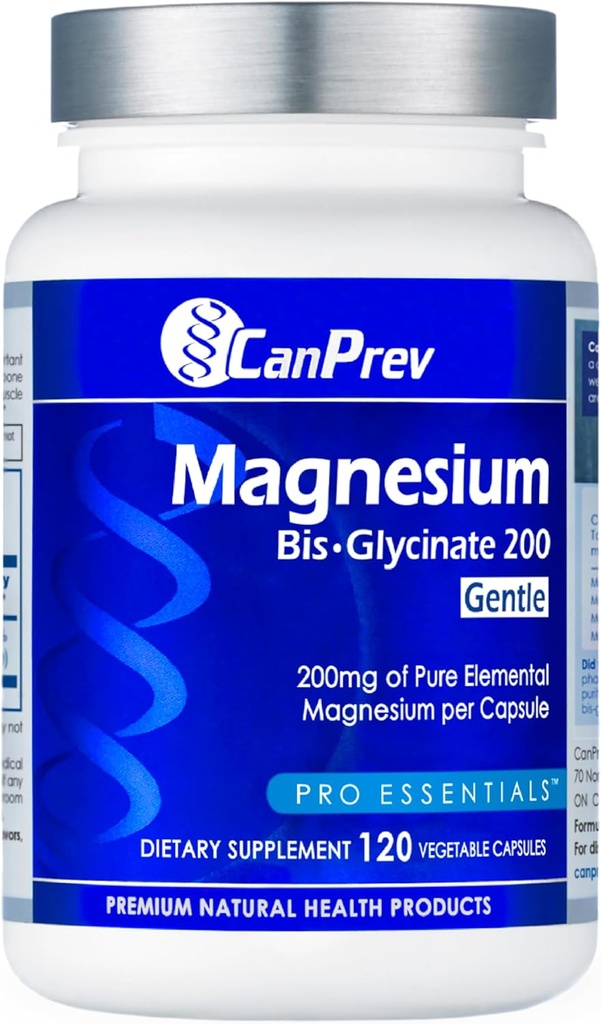 CanPrev Magnézium Bis-Glycinate Gentle 200mg, 120 V-Caps 120-Day Supplement - Pure Elemental Magnézium Supplement, podporuje kostné a svalové funkcie, Gentle on Žalúdok, Perfect for Daily Magnézium needs