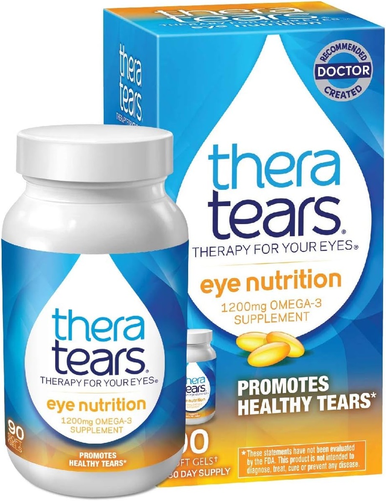 TheraTears 1200mg Omega 3 Supplement for Eye Nutrition, Organic Lankeed Triglyceride Fish Oil and Vitamin E, 90 count