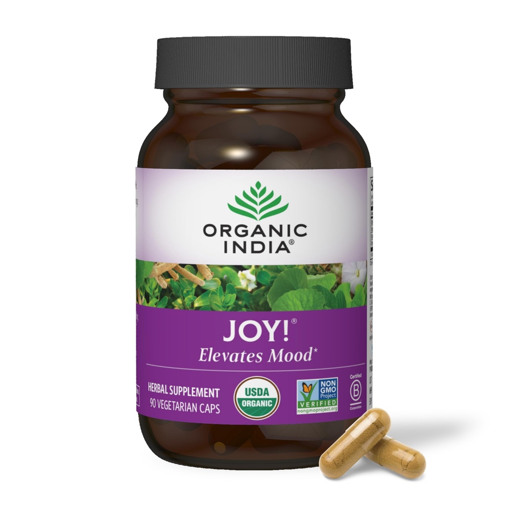 ORGANICKÁ INDIA Radostné bylinné doplnky - Imunitná podpora, podporuje pamäť a koncentráciu, Vegan, Gluten-free, Kosher, USDA Certified Organic, non-GMO, upokojujúce - 90 Kapsule