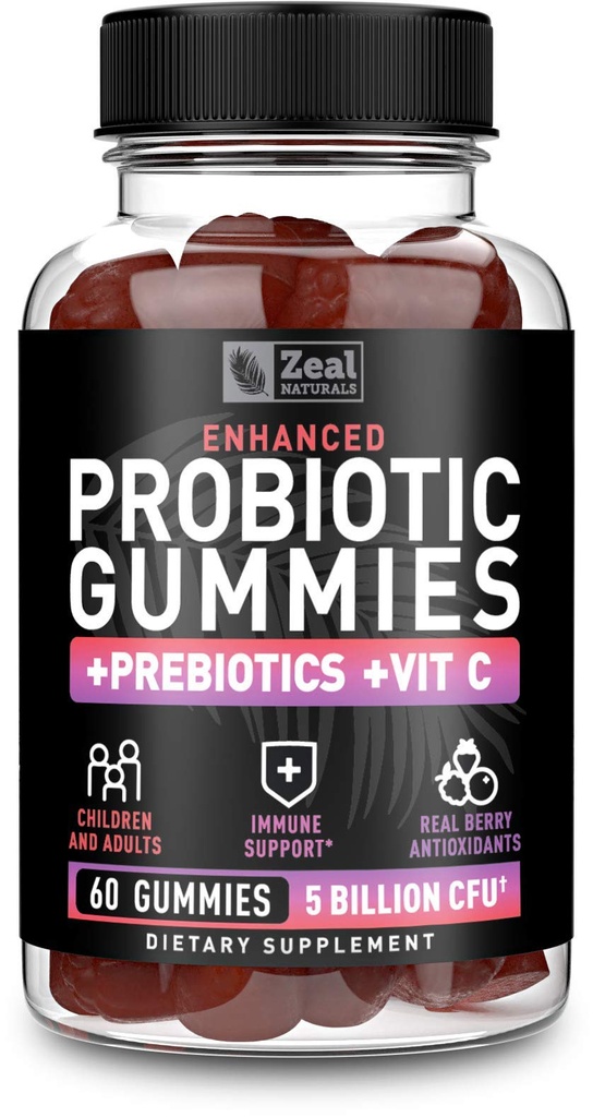 Probiotické Gummy pre dospelých a deti (60 gróf 5 miliárd CFU) w/Organic Berry Antioxidanty a vitamín C pre imunitnú podporu a trávenie prebiotiká a probiotiká pre ženy Gummy