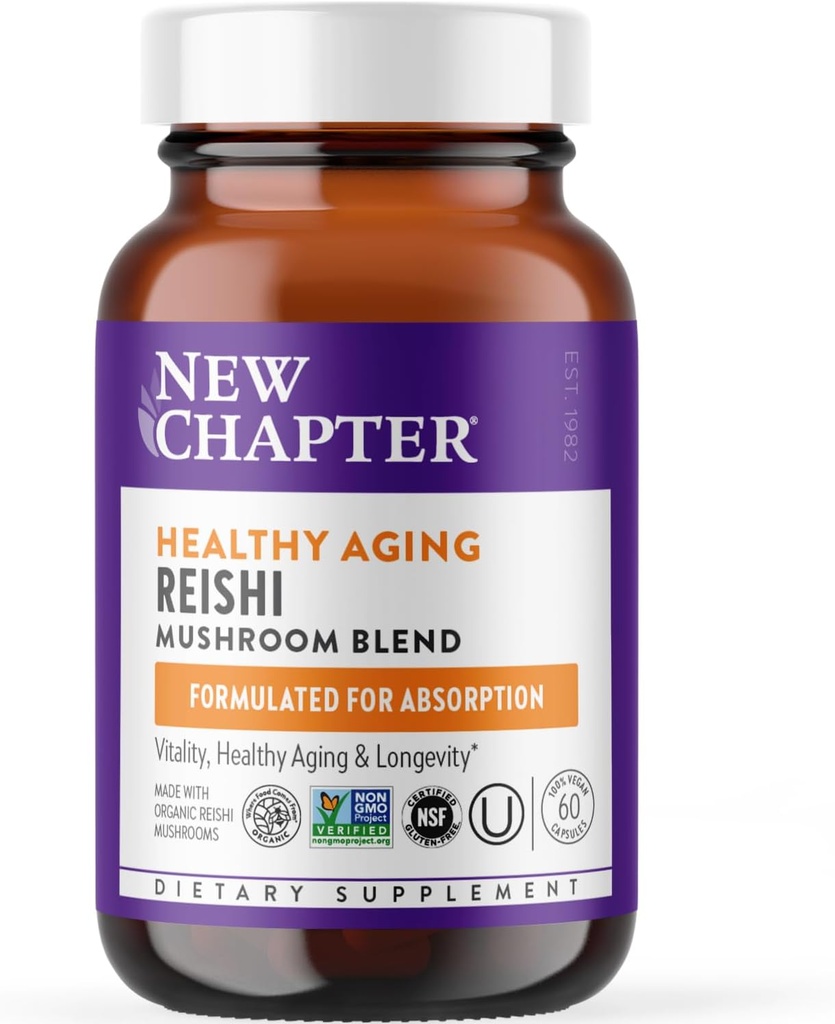 Nová kapitola Reishi Mushroom - LifeShield Reishi pre zdravé starnutie + Organic Reishi Mushroom + Vegan + Non-GMO, Nootropic Ingredients - 60 ct