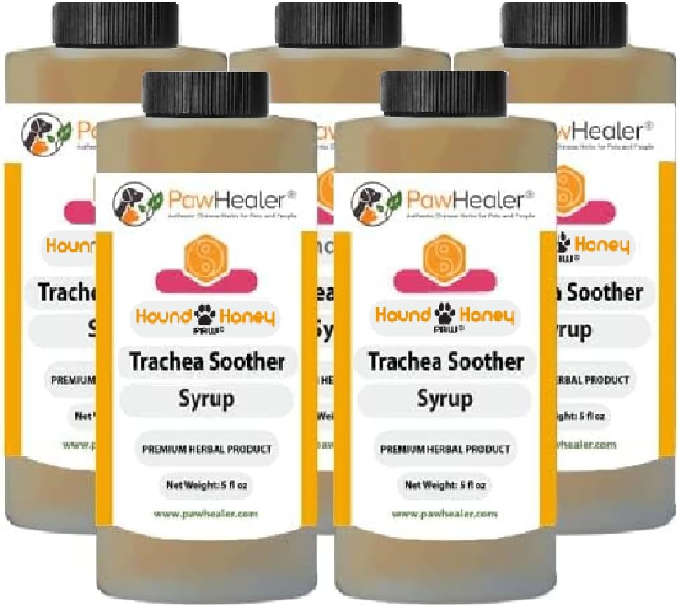 Trachea Sother Sirup 5PAK Hound Honey - Prírodné bylinné Remedy pre príznaky Collapsed Trachea - Chutí dobre - ľahko podať (5 fl oz/ea)