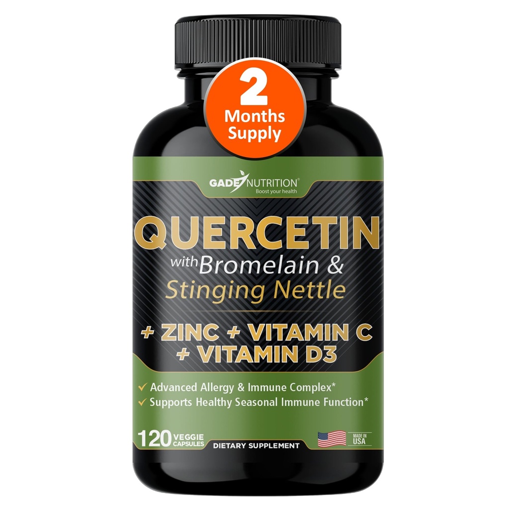 Quercetin s vitamínom C a zinkom - Nettle Quercetin - Quercetin 500 mg - Quercetin s hypromínom - zinok Quercetin + vitamín D3 - 120 Veggie Caps - (non-GMO, Gluten-free, Vegan) - dvojmesačná dodávka