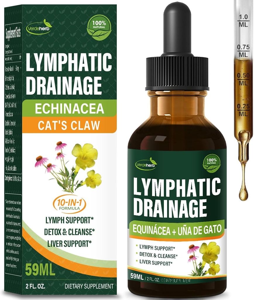 Cleavers Lymfatické kvapky Zvyšovať Lymfový systém Čistenie, Echinacea, Mliečna bodka, Mačky Claw, Turmerica, Púpava, Burdock Immune Suplement. 2oz