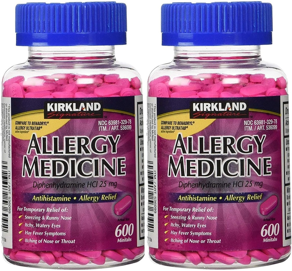 Kirkland Podpis Alergia Medicína Difenhydramín HCI 25 mg - 600 Minitabs - 2 balenia