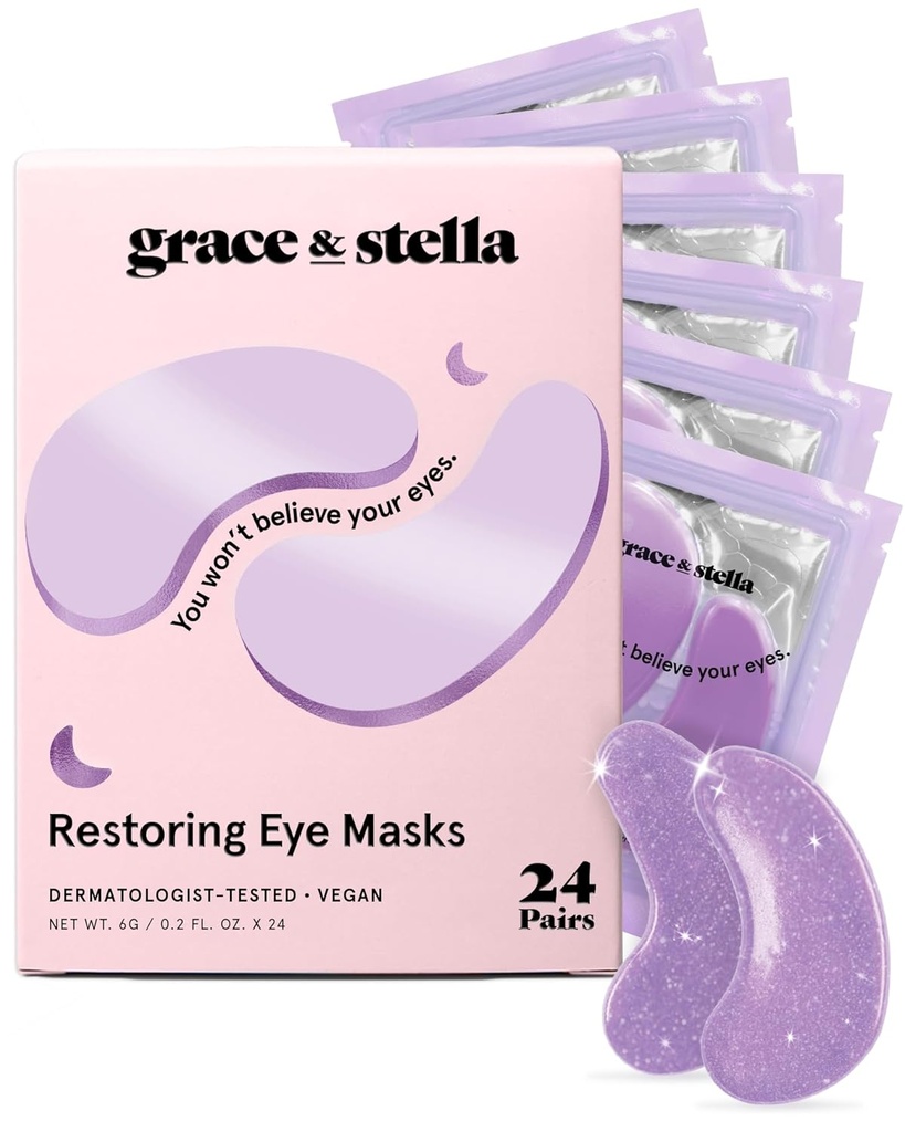 Grace & hviezda Retinol pod očami Patches pre opuchnuté oči a tmavé kruhy - Obnovenie gél pod očné masky s kyselinou hyalurónovou - Vegan Cruelty-free starostlivosť o pleť, narodeniny darčeky pre ženy (Purple, 24 párov)