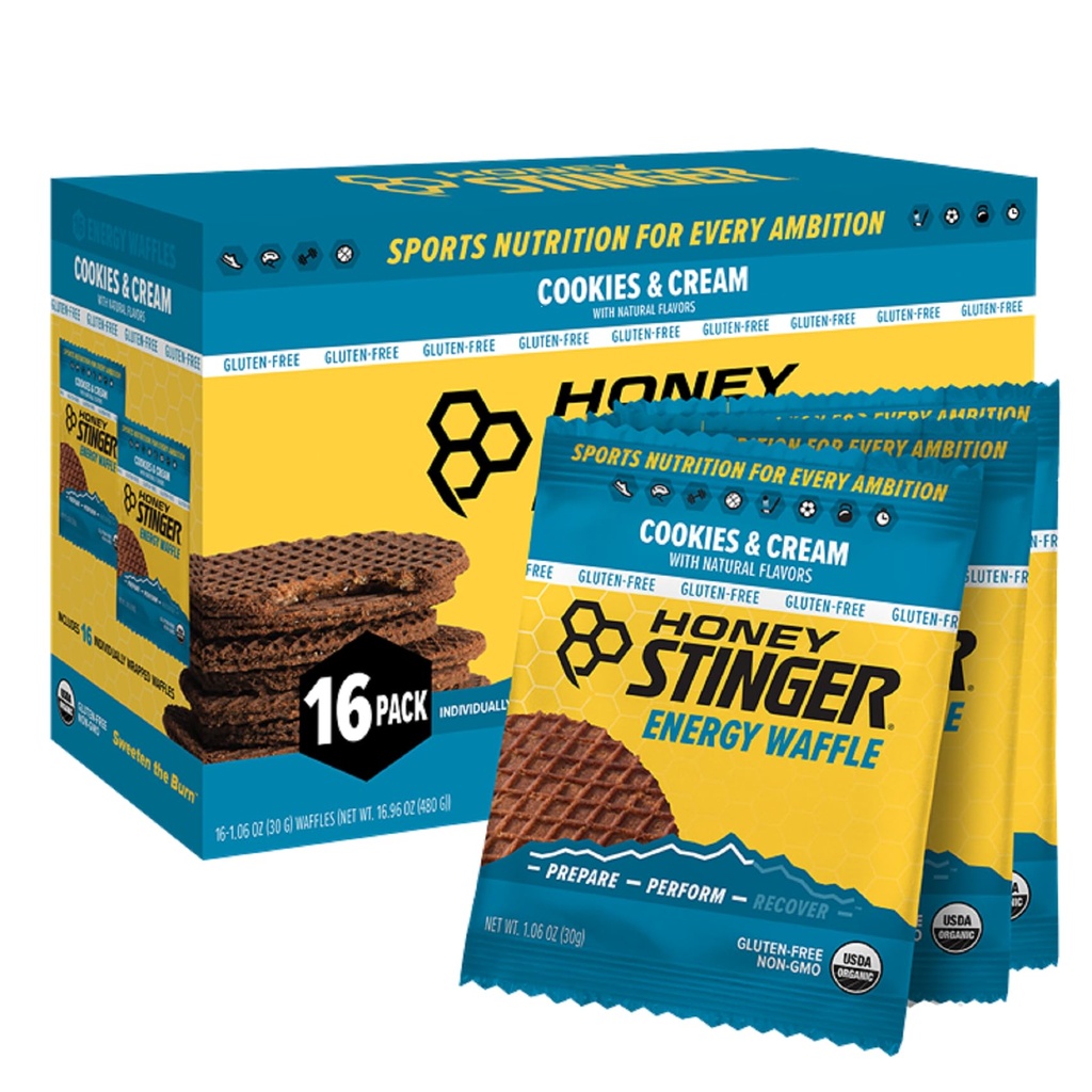 Honey Stinger Organic Gluten Free Cookies & Cream Waffle, Energy Stroopwafel pre cvičenie, vytrvalosť a výkon, Športová výživa pre domácnosť & Gym, Pre & Počas cvičenia, 16 Waffles, 16.96 Ounce