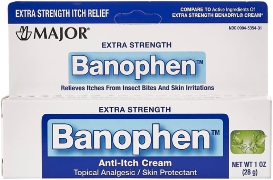 MAJOR Extra sila Banophen - Anti-svrbiaci krém - Topické analgézie kože Protectant - pomáha uľaviť svrbenie od hmyzu Bites a kožné podráždenie - 1 Oz. (1 balenie)