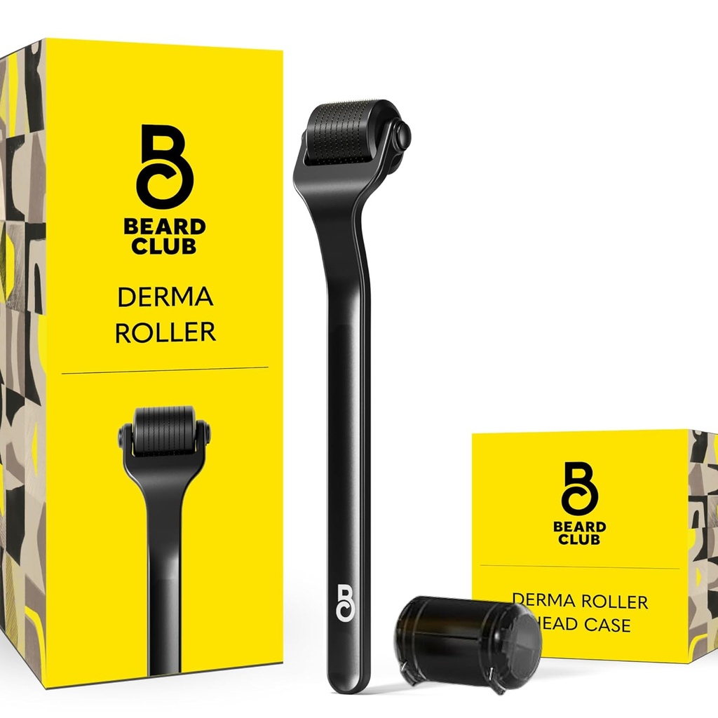 Beard Club Premium Derma Valček pre tvár, telo a Scalp - Mikroneedleling Valček pre mužov a ženy s 540 titánové mikroneedle - pre vlasy a medvedík - Vážená kovová rukoväť - Magnetický úložný obal