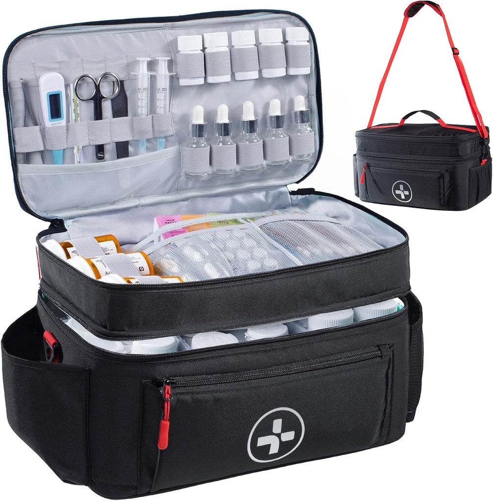 BAGSFY Travel Medicine Organizátor tašky, Medical Bag Prázdne, Pilulka Fľaša Organizátor pre domácnosť, Veľké skladovanie liekov, Cestovanie Prípad prvej pomoci Kit tašky Prázdne, Núdzové Kit.
