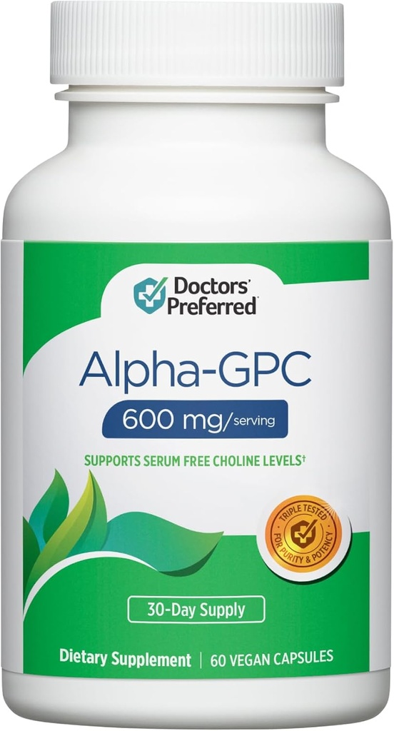 Doctors' Preferred Alpha GPC Supplement - Premium Formula. 600 MG/Serving, 60 Vegan Kapsule, 30-Deň dodávky