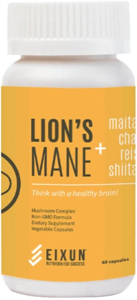 Lion's Mane, Nootropic, Supplement for Brain, Mušroom Complex, Maitake, Shitake, Focus, Natural Energy, Immune System, Concentration, Kardiovaskulárne zdravie, Znižuje stres, 60 Kapsule.