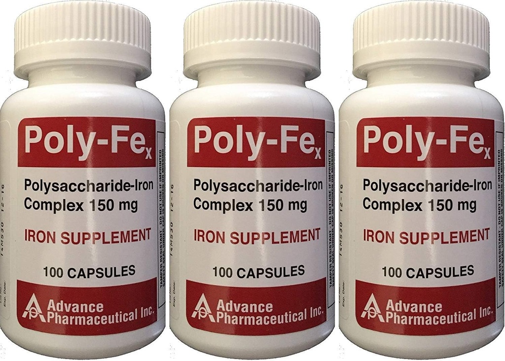 Polysacharidový komplex železa 150 mg kapsuly Železo Supplement 100 kapsúl v jednej fľaši Balenie 3 celkovo 300 kapsúl