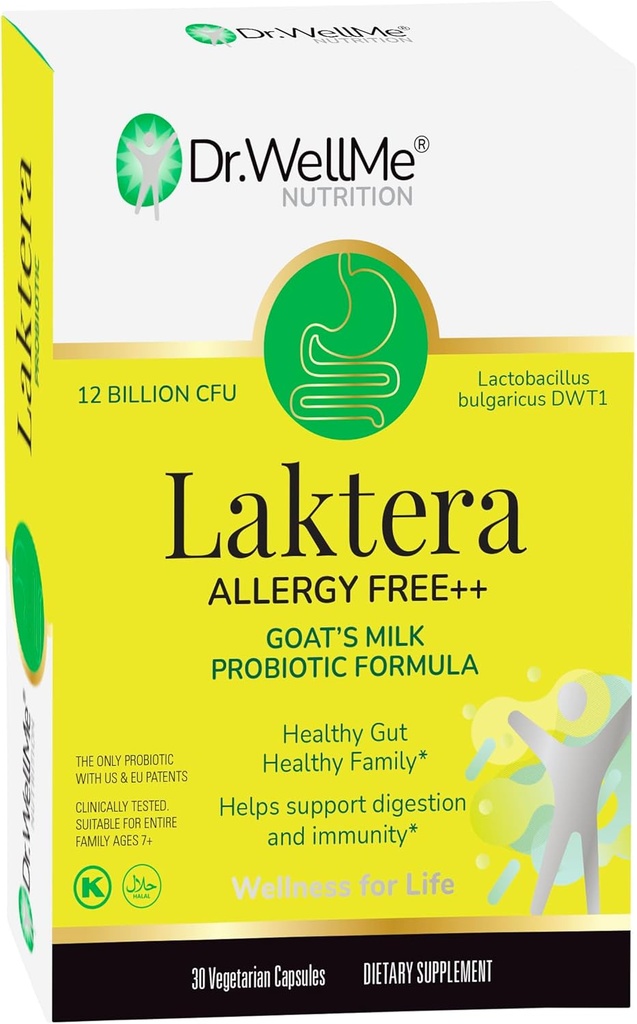 Dr. WellMe Laktera Allergy-Free Probiotiká 30 Kapsule, 12B CFU Probiotické mlieko Formula, Immune & Gut zdravotné doplnky  Deti