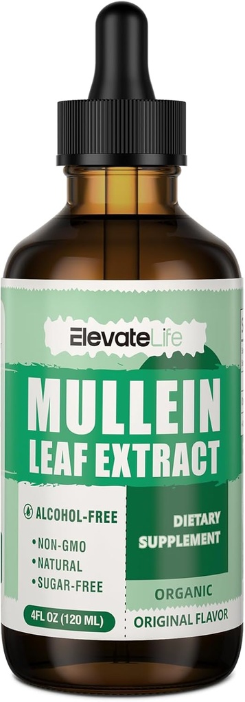 Mullein kvapky pre pľúca - Pľúcne čistenie & Detox - Vegan Mullein Leaf Extract Liquid Tinture, Podpora pre dýchacie, Immune, Tráviaci systém, Prírodné bylinné doplnky, non-GMO,4 FL OZ