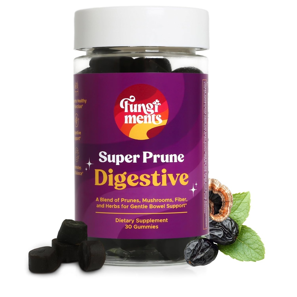 Fungimenty Super Prún - Huby Supplement - Turecko chvostové Huby, Vlákno, Rebarbora, Prunes, Zázvor, Kamilka - Debloating, Zápcha Relief (30 Huby huby)