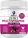 15-in-1 Postnatálne vitamíny pre psy - Posilňuje zotavenie, podporuje spoločné zdravie, starostlivosť o pokožku a pleť - Probiotiká a multivitamíny pre ošetrovateľské psy - 120 žuvacie kuracie flavor tablety