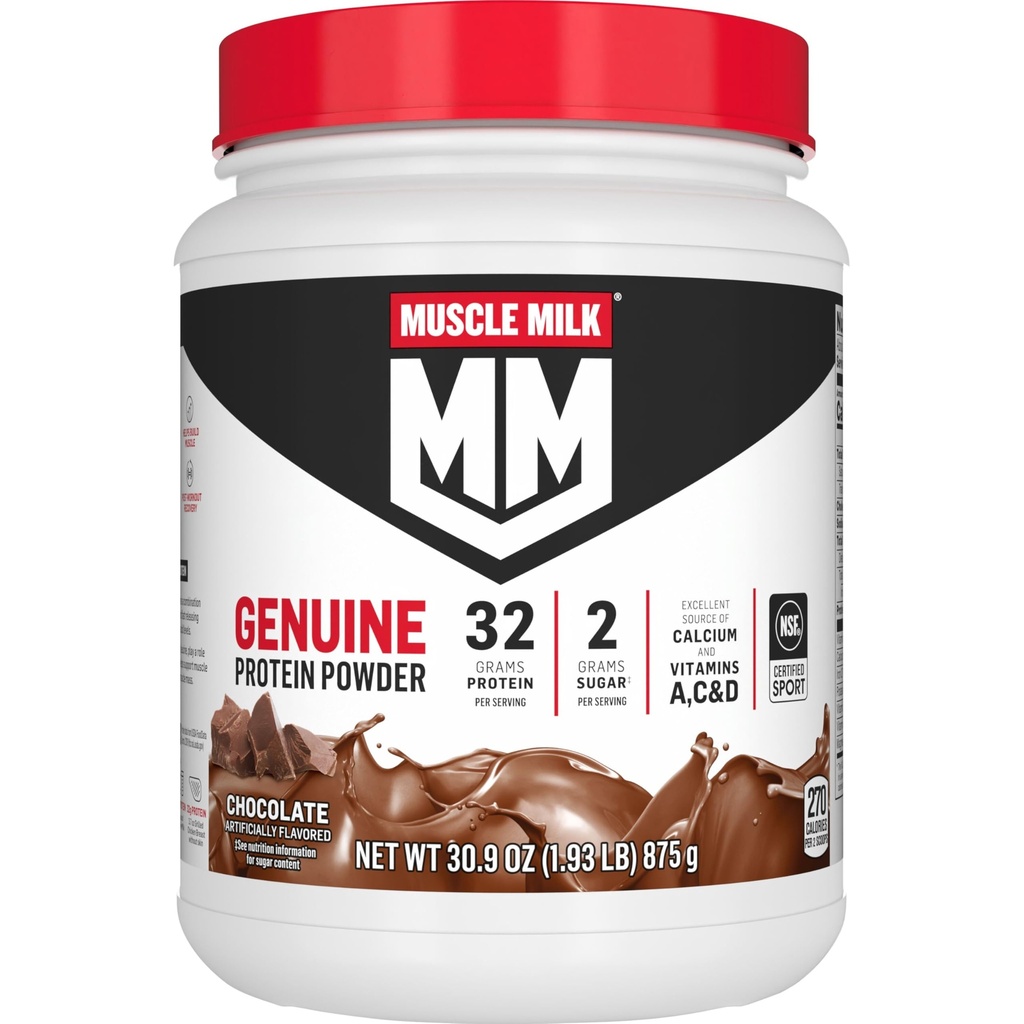 Svalové mlieko Genuine Protein prášok, Čokoláda, 1,93 libra, 13 Servings, 32g Protein, 2g Cukor, vápnik, Vitamíny A, C & D, NSF Certified for Sport, Energizing Snack, Packaging May Vary