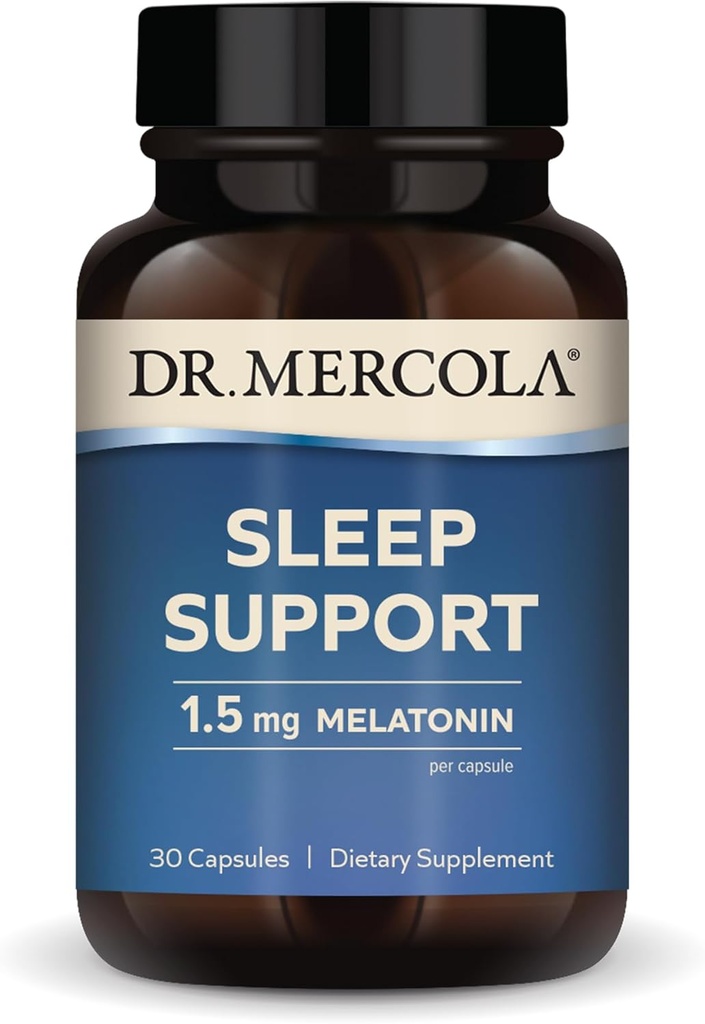 Dr. Mercola Sleep Support with Melatonin, 1,5 mg Melatonin per Serving, 30 Servings (30 Kapsule), Dietary Supplement, Podporuje zdravý spánok a duševné zameranie, non-GMO