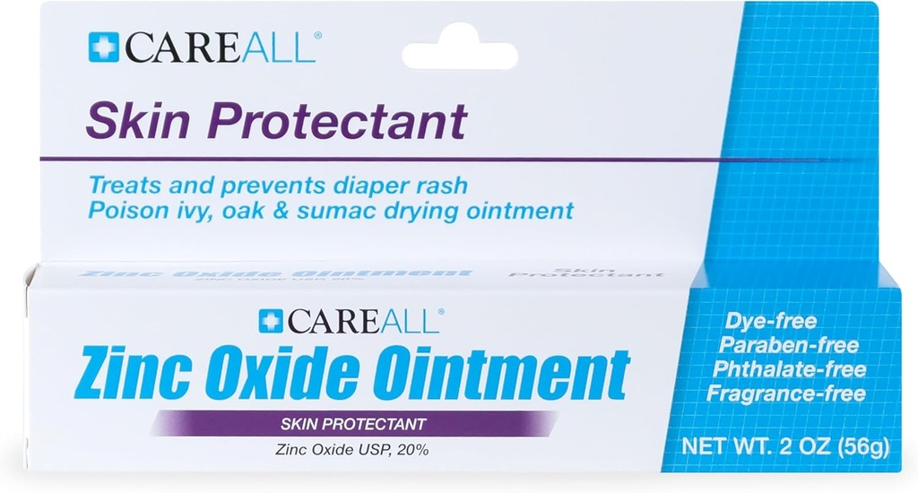 CareAll Oxid zinočnatý 20% Kožná bariéra chrániaca masť 2 oz, Relives, Lieči a zabraňuje menšie kožné podráždenie spôsobené vyrážkou. Pomáha utesniť mokrosť. Chráni Chafed Skin.
