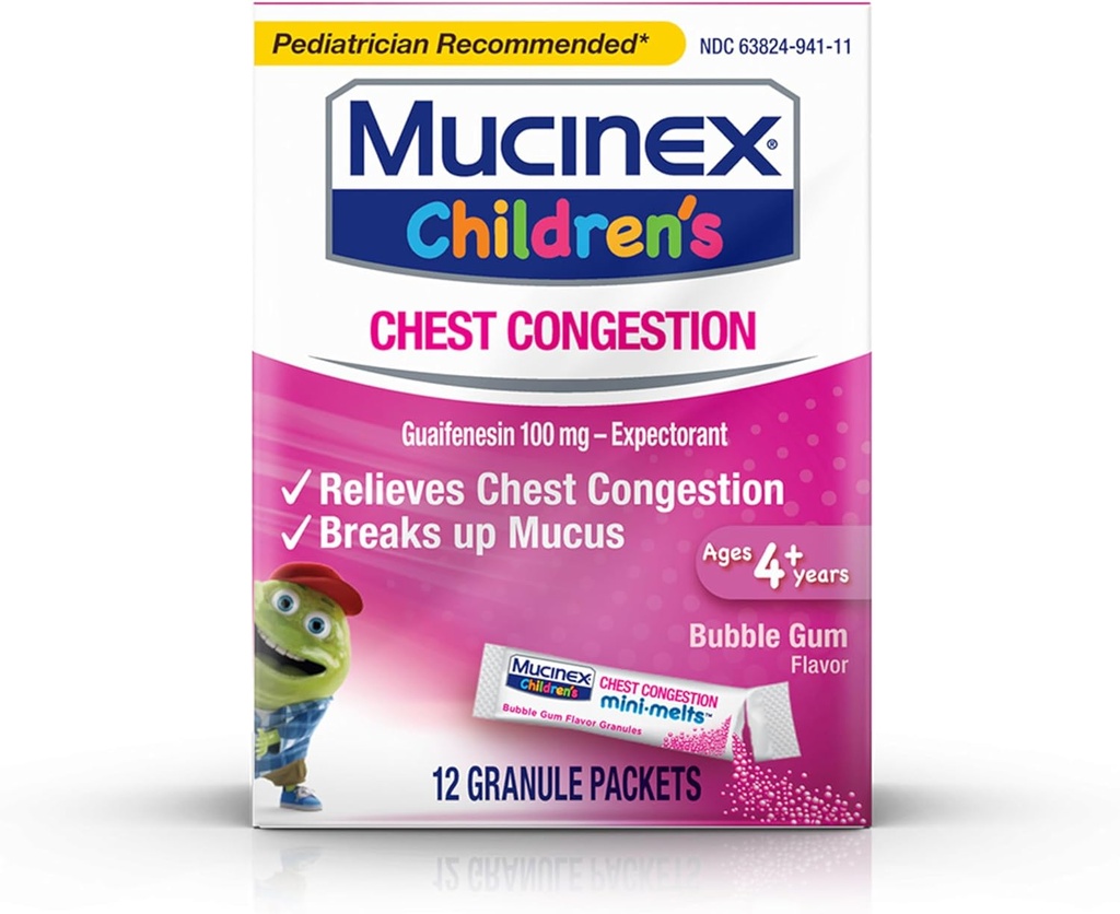 Tráviaca kongescia, Mucinex Detské Mini Melty, Tráviaca kongescia, Bubble Gum, 12kt