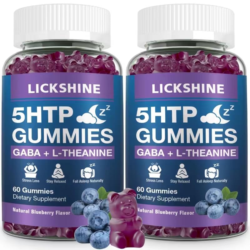 2 balenie 300MG 5-HTP GABA spánok doplnok Gummy s 200 mg L-Theanine doplnok pre mozog, modulátor a podporu spánku, Melatonin-free, Omega 3-6-9 pre prírodné Zzzs, čučoriedková chuť