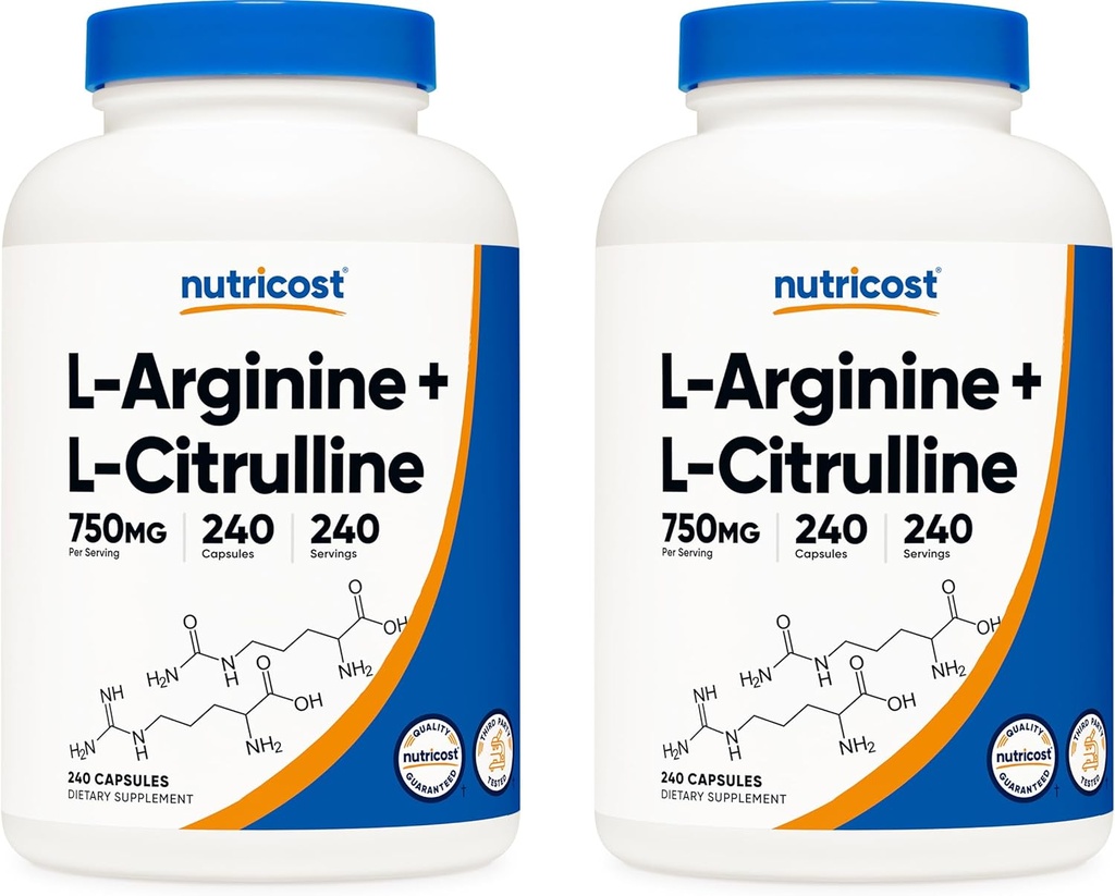 Nutricost L-Arginín L-Citrulín komplex 750 mg, 240 kapsúl (2 fľaše) - Non-GMO