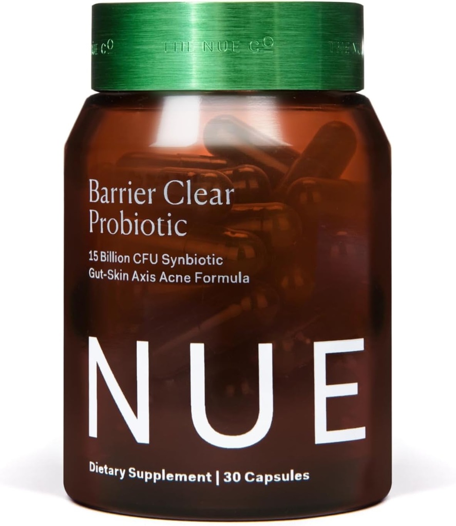 Nue Co. Barrier Clear Probiotic, Gut-Skin Axis Akné Formula, pre všetky typy pleti, 30 Kapsule