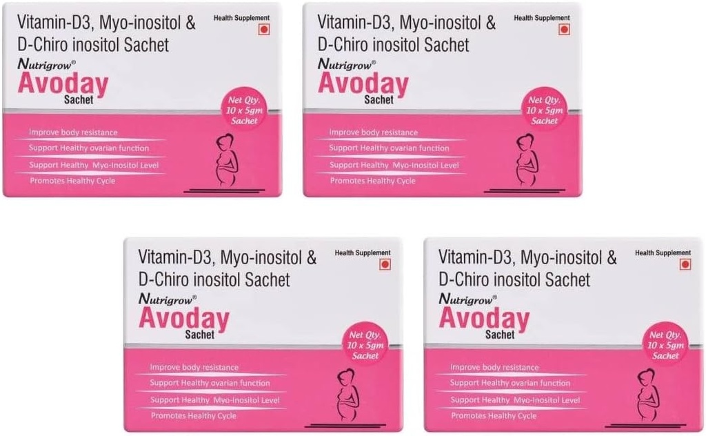 NUTRIGROW AVODAY Powder Supply 40 Days/Aid Ovarian Function Support for Women - Regulovať svoje hormóny/vitamín d3 myo- inozitol & D Chiro inozitol/Health Supplements/Metabolizmus Booster balenie 4