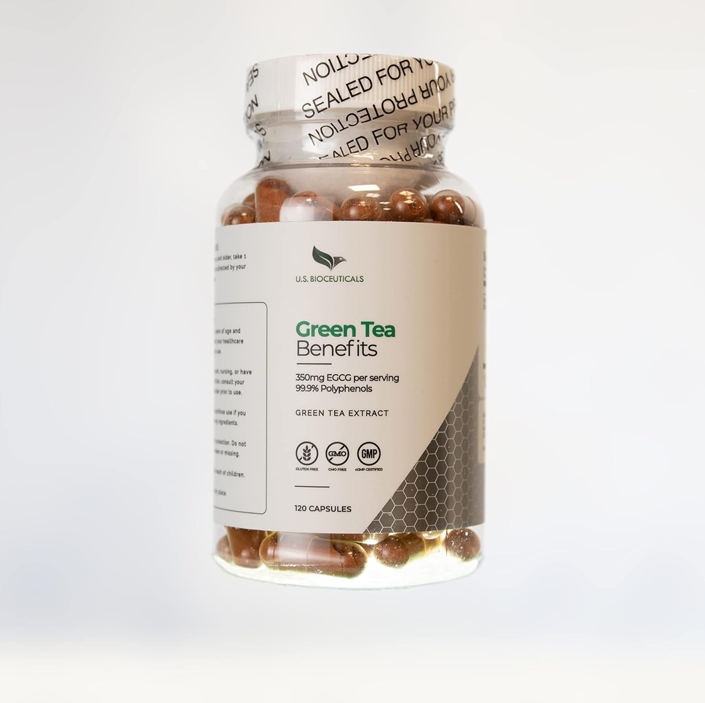 Zelený čaj Výhody - Viac ako 350 mg EGCG na fľašu - 99,9% Polyfenoly - Podporuje zdravie - 120 Kapsule na fľašu