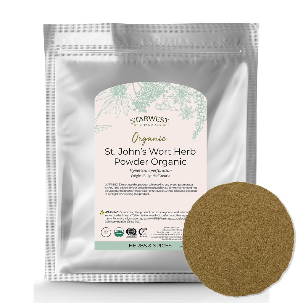 Starwest Botanicals Organic St. John's World Powder - Sušený Herb na čaj, vyrobené z ľubovníka bodkovaný kvetu, podporuje relaxáciu, Certified Kosher, Non-GMO - hromadne 1 LB Bag