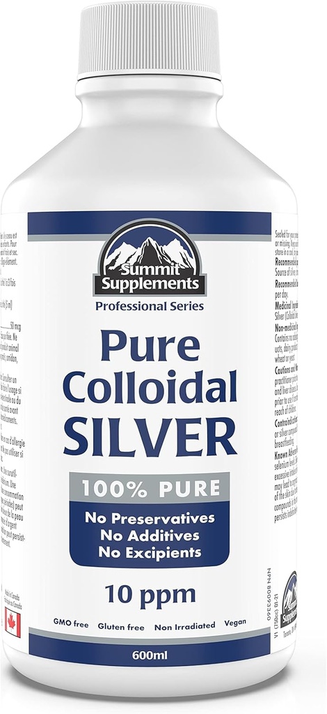 Koloidné striebro 10ppm 600ml - Koloidné striebro Tekuté minerály Stopové minerály - Koloidné meď doplnky - Koloidné minerály striebro Tekuté - Formulované a vyrobené v Kanade