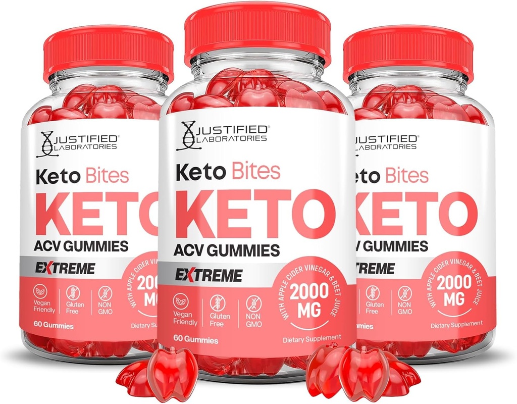 Justified Laboratories (3 Pack Keto Bits Keto ACV Gummies Extreme 2000MG Keto Bites Keto Gummies Ocot Apple Cider Formulated with Pomegranate Beet Juice Powder B12 Vegan Non GMO 180 Gummy