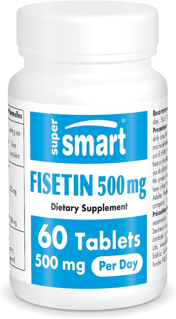 Supersmart - Fisetin 500 mg za deň (Easy-to- Take) - 98% Pure Fiesetin Supplement - Highly Biodostupný polyfenol - Potent Senolytic Activator 
