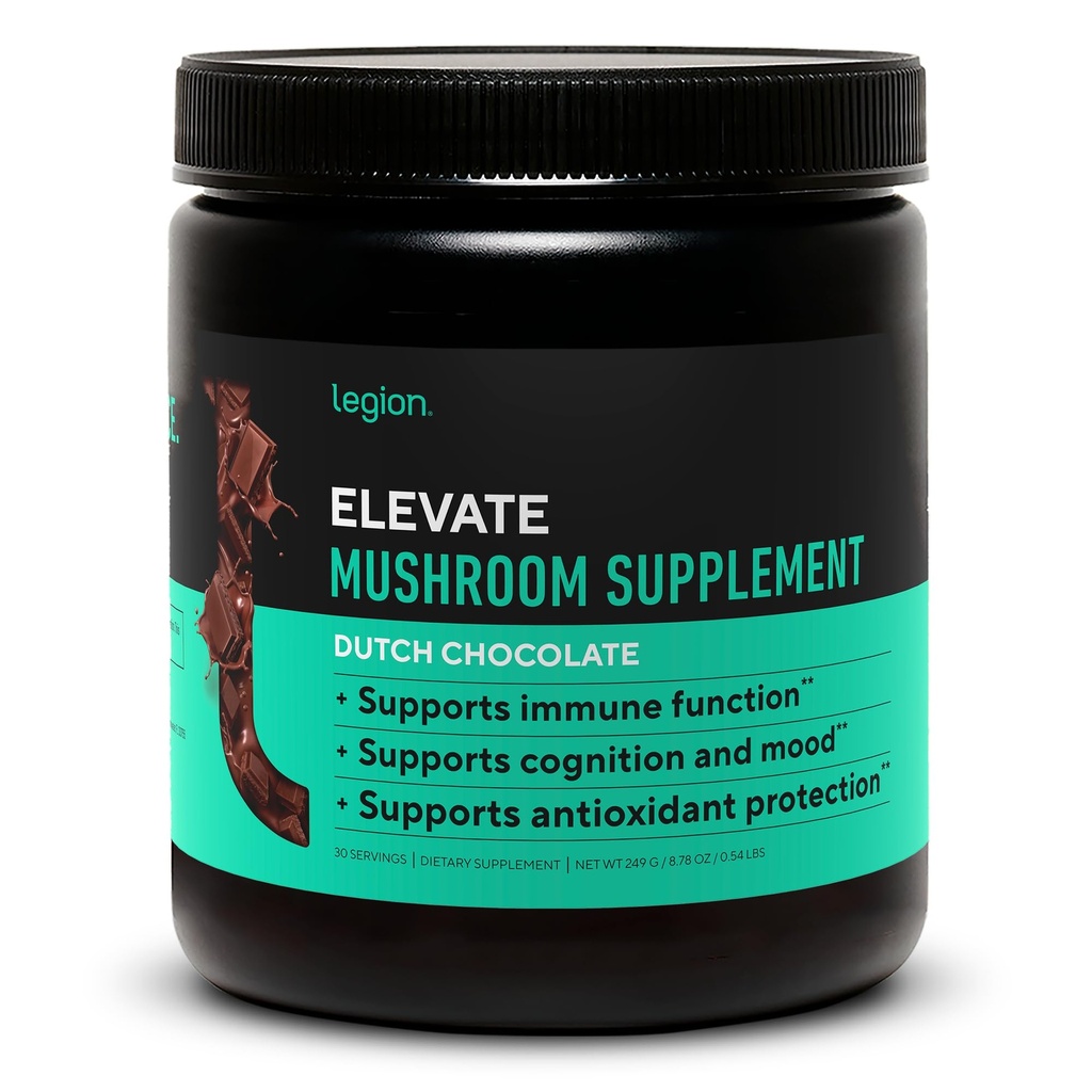 LEGION Elevate Mushroom Supplement Powder - Hubová zmes Lion Mane Powder, Reishi Powder & Beta-Glucan- Mushrom Powder to Boost Immune System, Mood & Performance Dutch Chocolate (30 Servings)