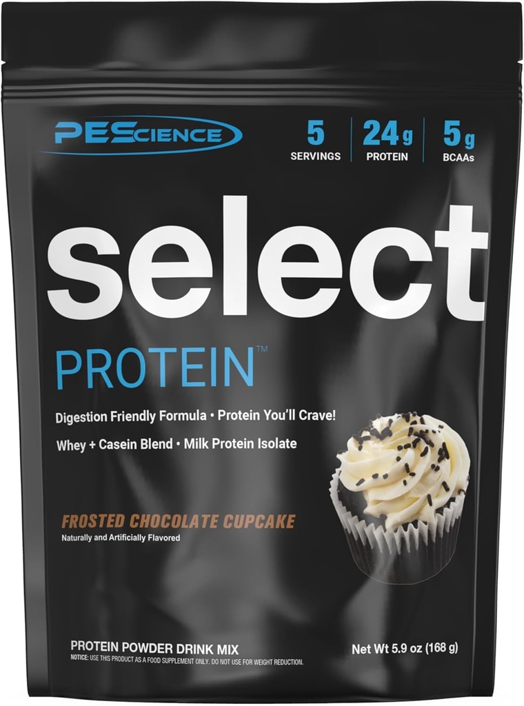 PEScience Select Protein Powder, Whey and Casein Blend, Clean Protein Powder for Women and Men, Low Calorie, Low Carb, Keto Friendly, Gluten Free - Frosted Chocolate Cupcake - 5 Servings