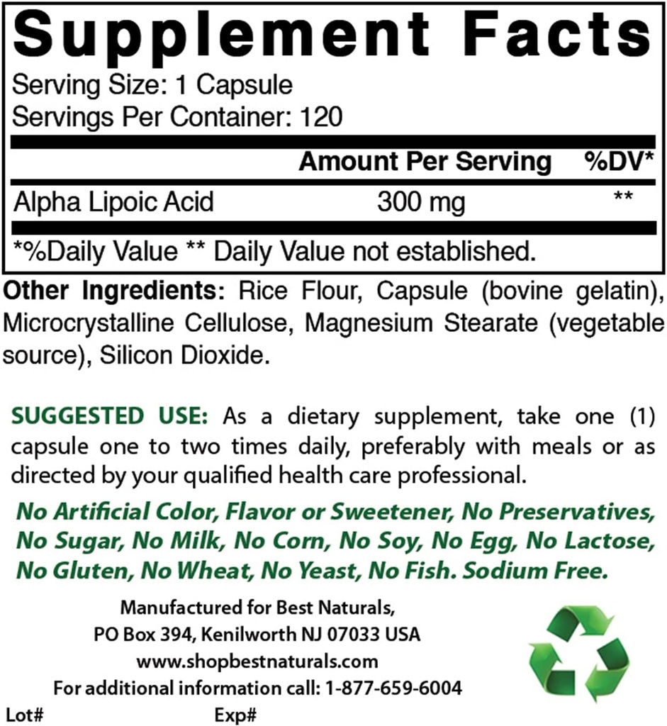 Najlepšie prírodné Alpha Kyselina lipoová 300 mg & COQ10 100 mg