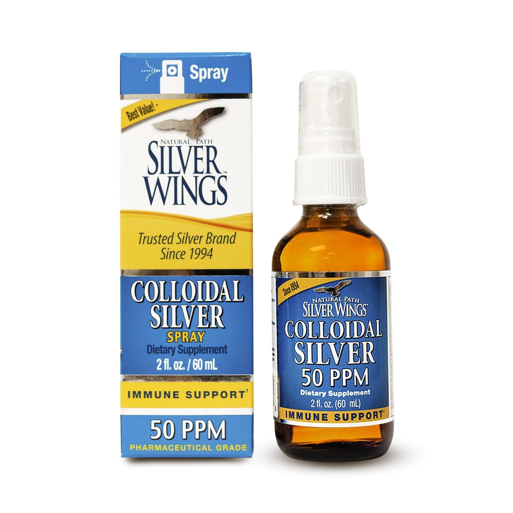Prírodná cesta Strieborné krídla Koloidné striebro Tekutina - Denná imunitná podpora Doplnkové - 50ppm (250mcg) - 2oz Spray