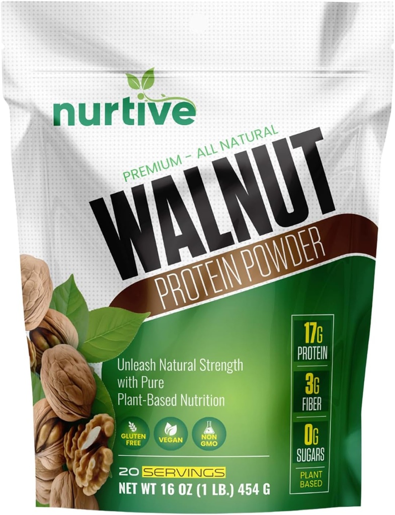 Powder Walnut Protein - bohatý na Omega-3 & Plant-Based Protein - Antioxidant Boost - Ideálne pre smoothies & Peaking - Gluten Free, Vegan, Non GMO - 20 Servings (16 oz / 454 g)