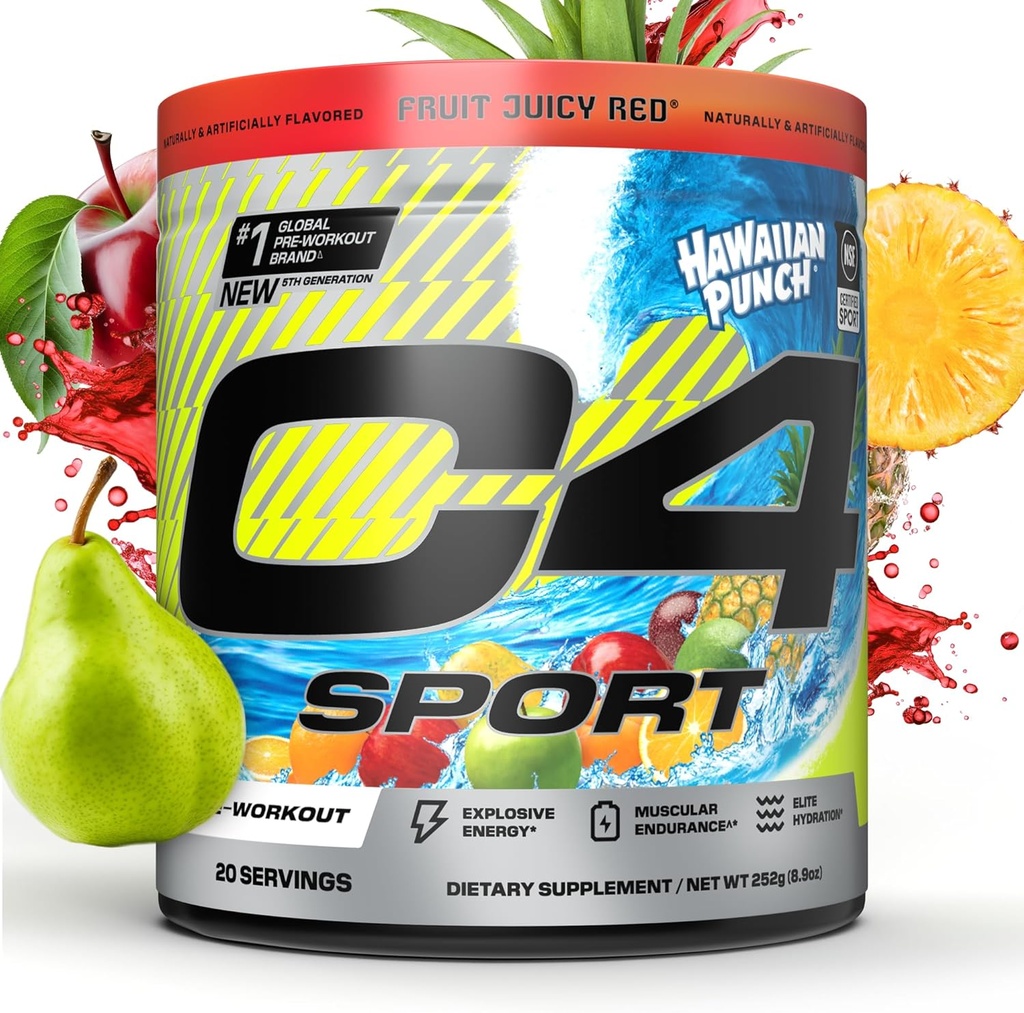 Cellucor C4 Sport Pre Cvičenie Powder - NSF Certified for Sport - Elite Hydration - 200 mg kofeín + Creatin + Beta-Alanine - Electrolytes and Energy Supplement - Hawaiian Punch, 20 Servings
