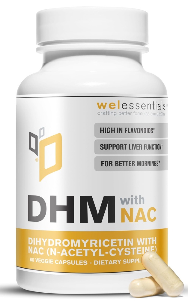 Dihydromyricetin DHM s NAC - 650 mg x 60 kapsúl - 300 mg N-acetyl-Cysteínu, 350 mg Dihydromyricetín - maximálna sila Diétny doplnok pre podporu pečene, hydratácia