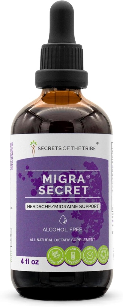 Tajomstvá kmeňa - Migra tajomstvo, bolesť hlavy/Migraine podpora, bylinné doplnky Blend kvapky bez alkoholu tekutý extrakt (4 fl oz)
