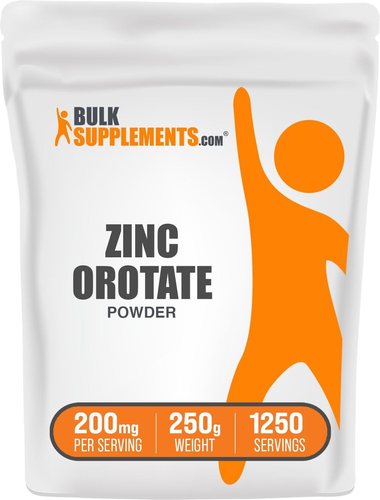 BulkSupplementments.com Zinok Orotát prášok - Zinkový minerály doplnok, pre imunitnú podporu - bez lepidla, 200 mg na porciu, 250g (8,8 oz) (Pack of 1)