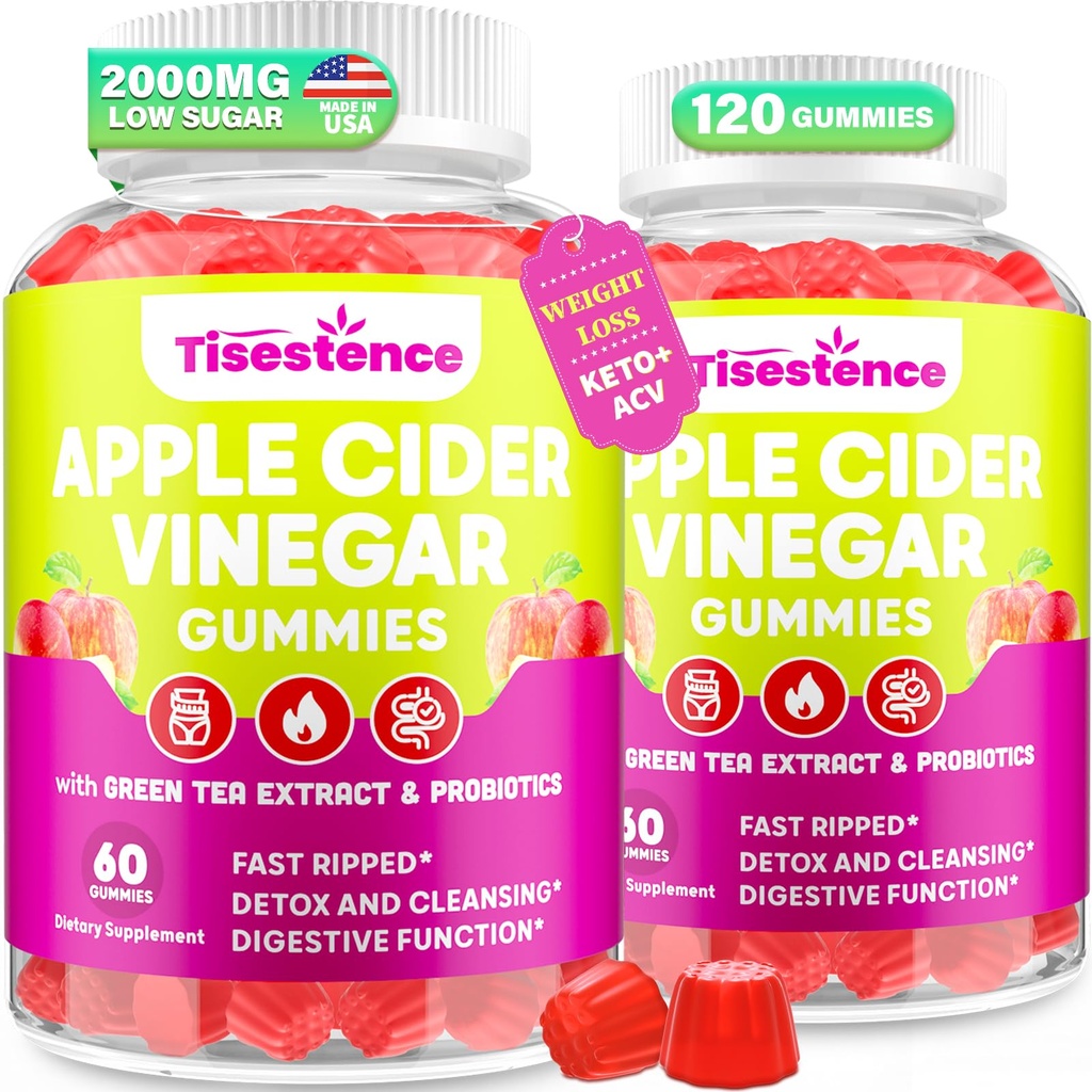 Apple Cider Ocogar Gummies, Keto ACV Gummies for Women and Men, Apple Cider Ocogar Supplement with Green Tea, B12, Probiotic for Detox Cleans, Metabolizmus a trávenie zdravie, Vegan - 2 mesiace Zásoba