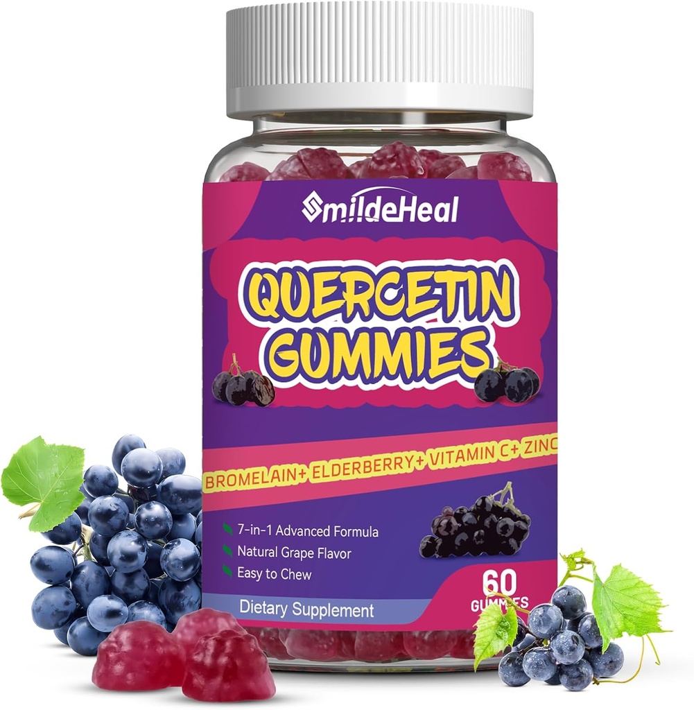 Quercetin Gummies 1200MG, Quercetin Gummies s hypromelínom, zinkom vitamín C, Quercetin Supplement Gumies for Adult & Kid, 60 Vegan Gummies