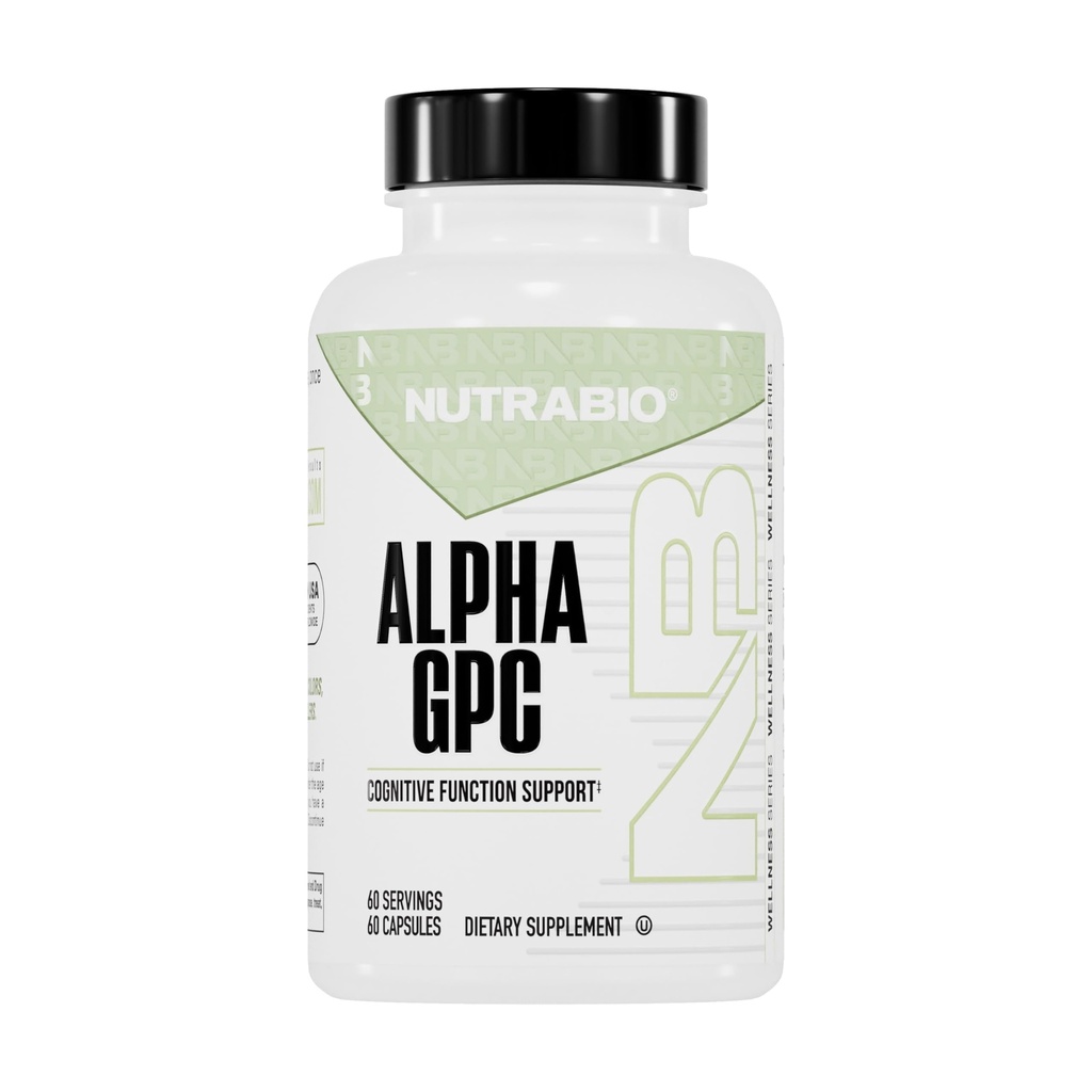 NutraBio Alpha GPC, Podpora mozgu a zlepšenie pamäťovej funkcie, 300 mg - 60 Rastlinné kapsule