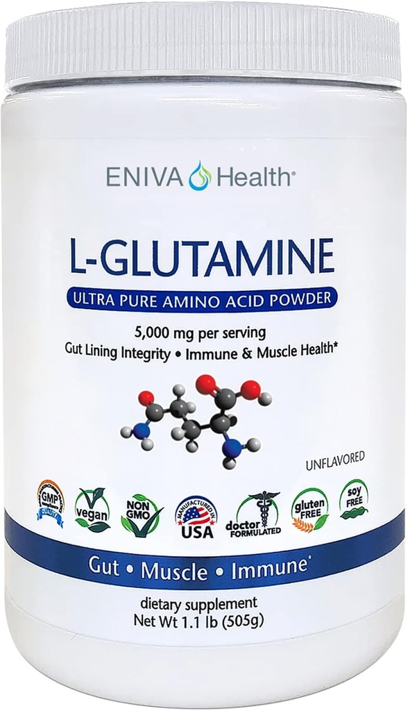 Eniva Health L-Glutamine Pure Powder, Unflavred (101 Servings) 